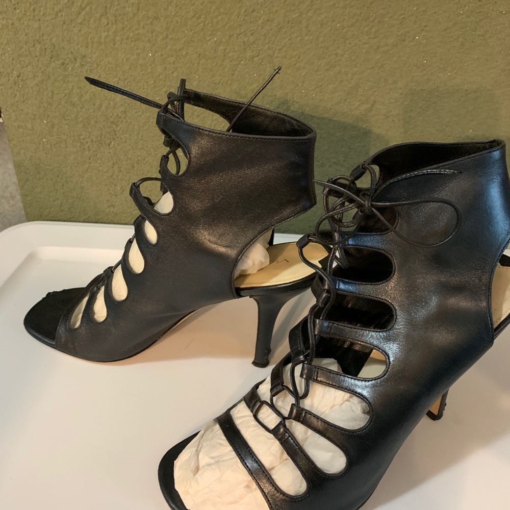 Black leather lace up sandals dressy